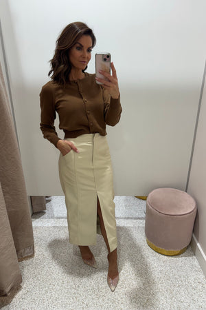Chosen By Fifi & Annie The Amber Faux Leather Skirt | Stone