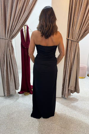 Misha The Dry Jersey Draped Midi Dress | Black