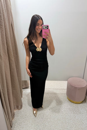 Chosen By Fifi & Annie The Textured Jersey Midi Dress | Black