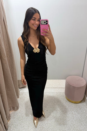 Chosen By Fifi & Annie The Textured Jersey Midi Dress | Black