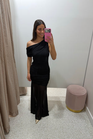 Chosen By Fifi & Annie The Drape Detail Mesh Maxi Dress | Black