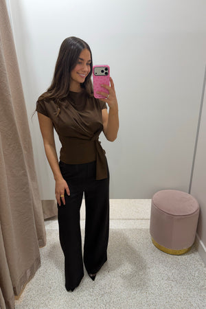 Chosen By Fifi & Annie The Cowl Neck Drape Detail Top | Espresso ||