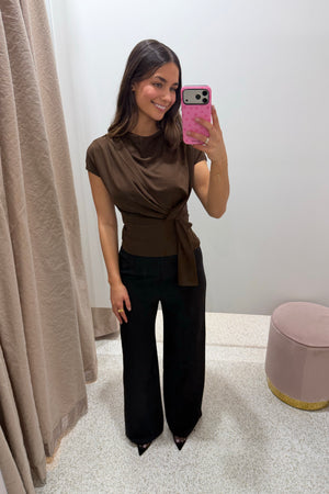 Chosen By Fifi & Annie The Cowl Neck Drape Detail Top | Espresso ||