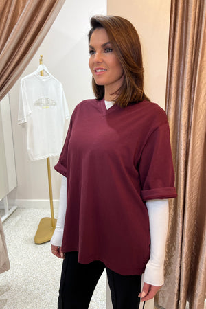 C&M Camilla & Marc Soren V Neck Graphic Tee | Burgandy