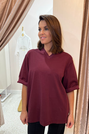 C&M Camilla & Marc Soren V Neck Graphic Tee | Burgandy