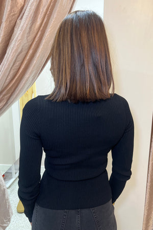 Chosen By Fifi & Anne The Ollie Ribbed Button Down Top | Black || NEW COLOUR