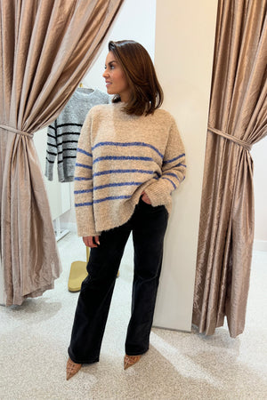 Chosen By Fifi & Annie The Billie Basic Knit Sweater | Oatmeal / Blue