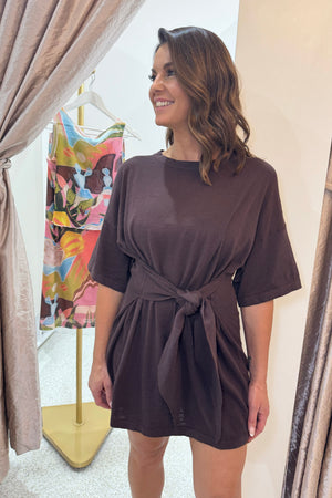 Summi Summi Knit Tie Front Dress | Chocolate