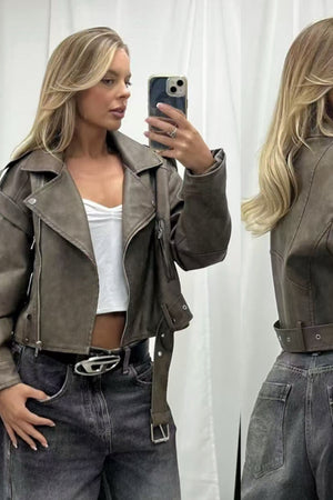 Chosen By Fifi & Annie The Vintage Faux Leather Biker Jacket | Tawny