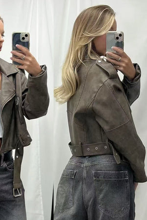 Chosen By Fifi & Annie The Vintage Faux Leather Biker Jacket | Tawny