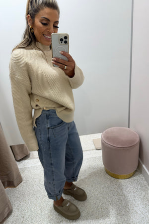 Chosen By Fifi & Annie The Relaxed Knit Jumper with Side Gold Buttons | Bone