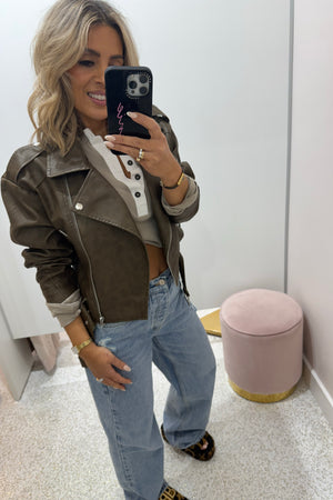 Chosen By Fifi & Annie The Vintage Faux Leather Biker Jacket | Tawny