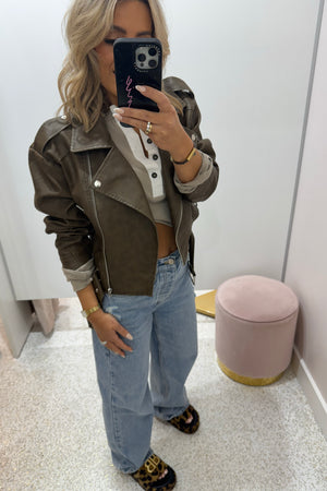 Chosen By Fifi & Annie The Vintage Faux Leather Biker Jacket | Tawny