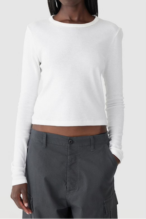 Bassike Slim Fit Rib Baby L/S T.Shirt | White