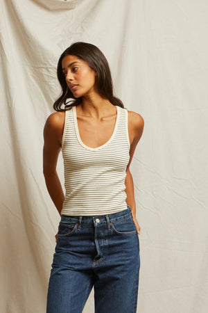 Perfect White Tee Maria V Neck Blondie Tank | Navy Stripe