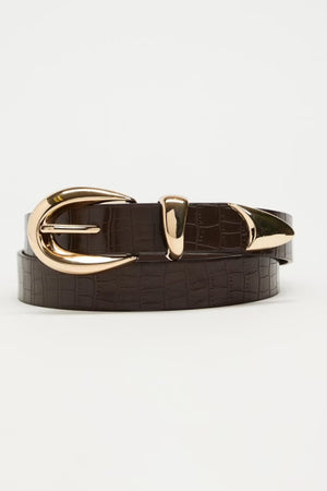 Petit Moments Marisa Belt | Brown Croc/Gold