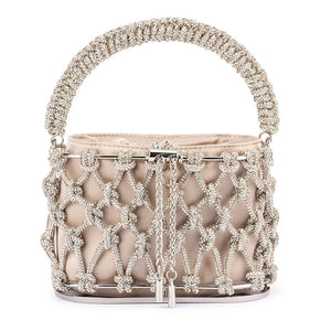 Olga Berg The Amelia Crystal Cage Bag | Natural