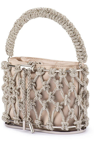 Olga Berg The Amelia Crystal Cage Bag | Natural