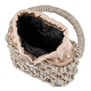 Olga Berg The Amelia Crystal Cage Bag | Natural