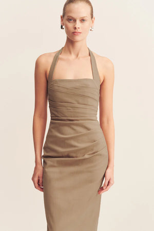 Shona Joy Lani Draped Halter Maxi Dress | Pebble