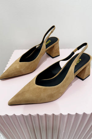 Siren Yankee Slingback Block Heel | Camel Tan Suede