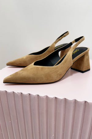 Siren Yankee Slingback Block Heel | Camel Tan Suede