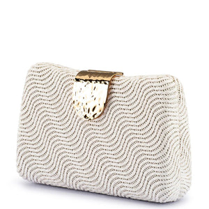 Olga Berg The Lindy Woven Clutch | White