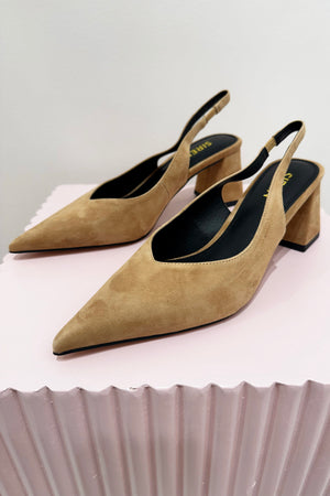 Siren Yankee Slingback Block Heel | Camel Tan Suede