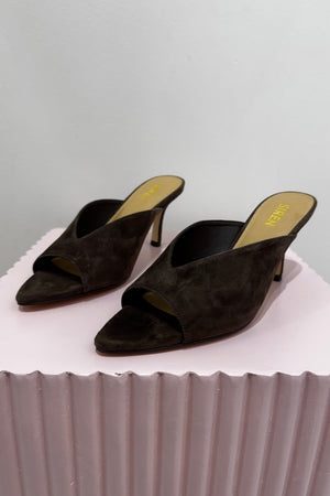 Siren Mabel Point Toe Mules | Chocolate Brown Suede
