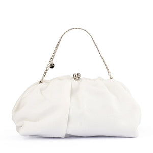 Olga Berg The Queenie Gathered Woven Clutch Bag | White