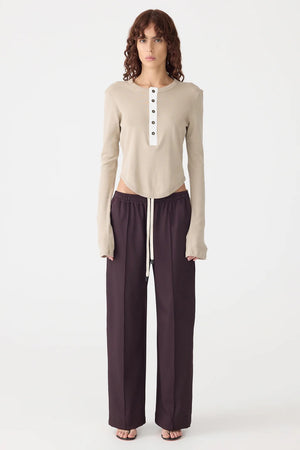 Bassike Scoop Hem Placket T.Shirt | Birch / White