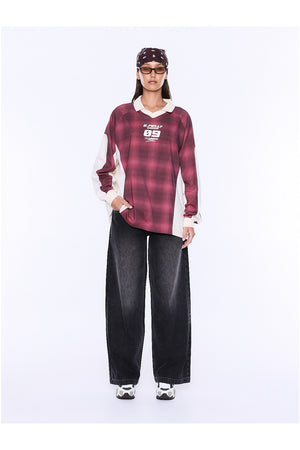 Ena Pelly Josie Long Sleeve Polo | Burgandy Check