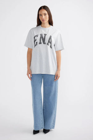 Ena Pelly Jessie Collegiate Oversized Tee | Mid Grey Marle