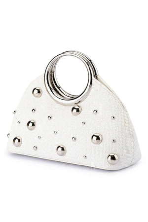 Olga Berg The Charlotte Woven Top Handle Clutch Bag | White