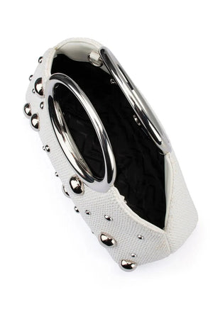 Olga Berg The Charlotte Woven Top Handle Clutch Bag | White