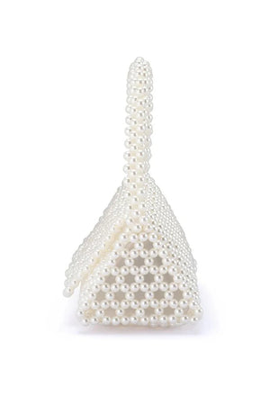Olg Berg Amrita Bead Top Hande Bag | Pearl