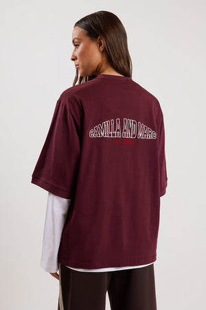 C&M Camilla & Marc Soren V Neck Graphic Tee | Burgandy