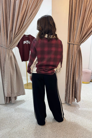 Ena Pelly Josie Long Sleeve Polo | Burgandy Check