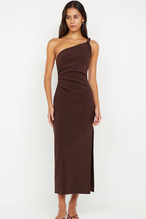 Bec + Bridge Ariven Asym Midi Dress | Dark Chocolate