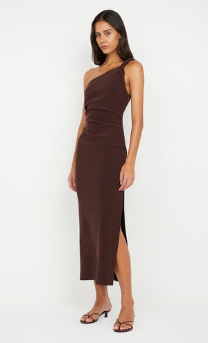 Bec + Bridge Ariven Asym Midi Dress | Dark Chocolate