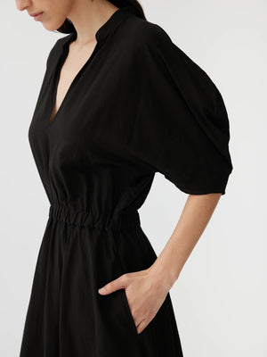 Bassike Viscose Linen High Neck Dress | Black