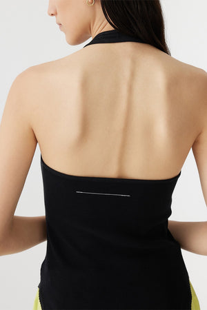 Bassike Rib Asymmetric Halter Tank | Black