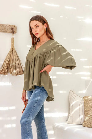Chosen By Fifi & Annie Chasing Sunsets Cotton Linen Blouse | Khaki