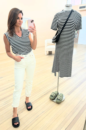 Bassike Small Stripe Scoop Neck Muscle Tank | Undyed/Black