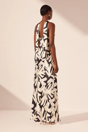 Shona Joy Micah Silk Strapless Bias Maxi Dress | Black / Multi