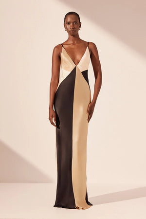 Shona Joy Sofia Contrast Strap Maxi Dress | Black / Multi