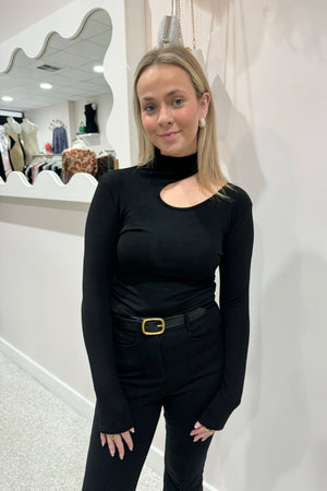 Chosen By Fifi & Annie Nola Shoulder Cut Out Long Sleeve Top | Black
