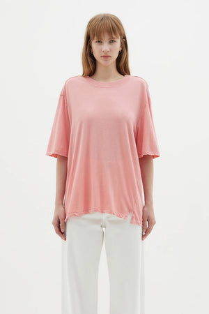 Bassike Slouch Boyfriend Short Sleeve T-Shirt | Pink Pomelo