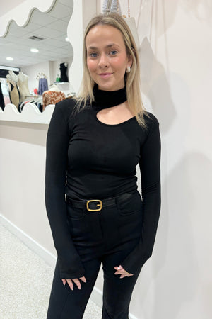 Chosen By Fifi & Annie Nola Shoulder Cut Out Long Sleeve Top | Black