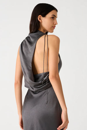 Misha Santana Gloss Satin Maxi Dress | Pewter